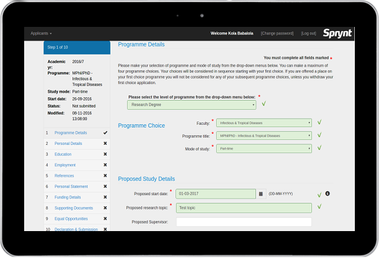 Paperless admissions processing - applicant portal