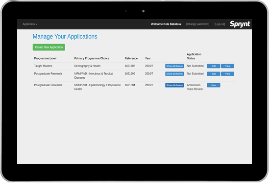 Paperless admissions processing - applicant portal