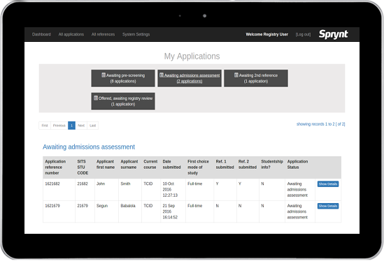 Paperless admissions processing - applicant portal